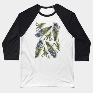 Violet Spring Flowers set, Art Nouveau flower pattern, nature, Iris and Primrose, Pastel, Watercolor style Baseball T-Shirt